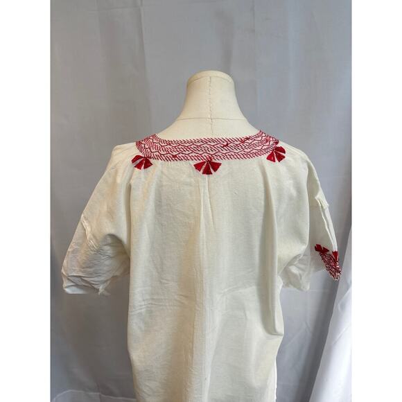 Women’s Handmade Cream Shirt with Red Embroidery. No Size, Read Description. - Picture 4 of 4